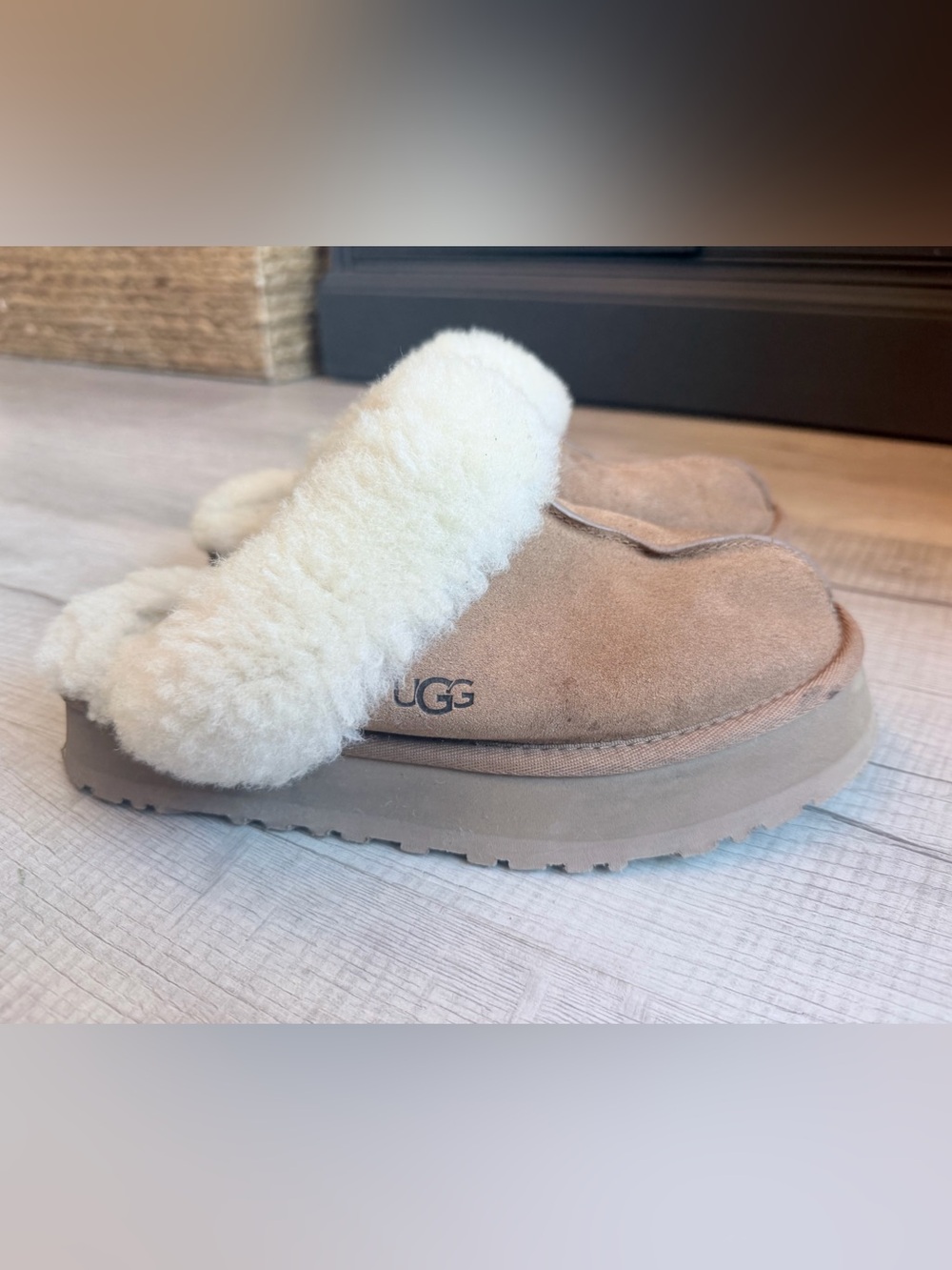 UGG Chestnut Suede Slipper with Cozy Cream Shearling Cuff